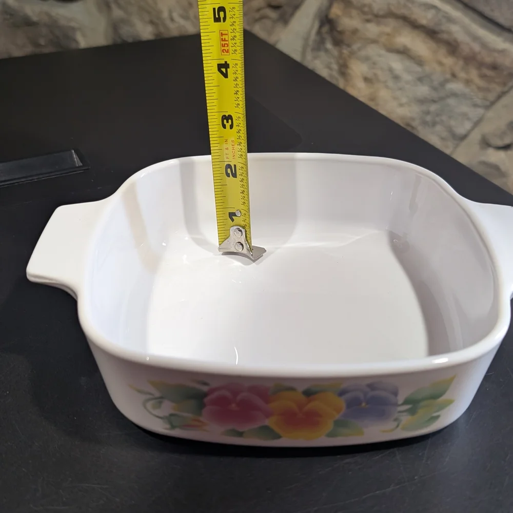 Corningware White Ceramic Baking Dishes In Summer Blush Pansy With Glass Lid - Picture 4 of 10